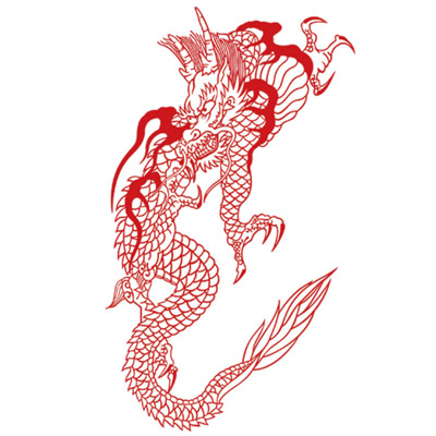 タトゥーシール 線画・赤ドラゴン タトゥーシール 線画・赤ドラゴン